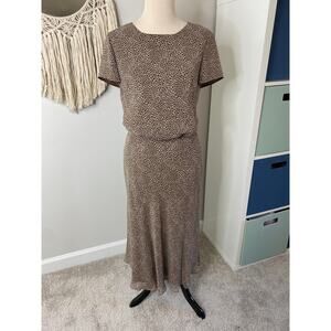 Womens Talbots 100% Pure Silk Brown Tan Neutral Giraffe Animal Print Skirt Set 8